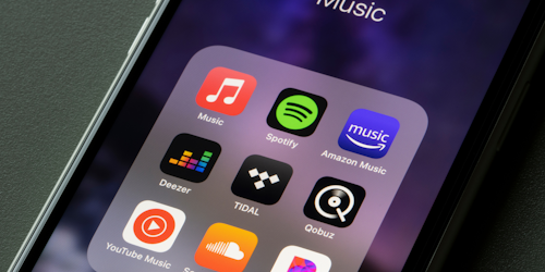 Music apps on mobile phone screen Music apps on mobile phone screen