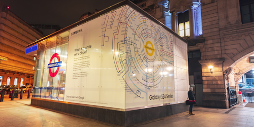 Re-imagined tube map on the side of a station entrance Re-imagined tube map on the side of a station entrance
