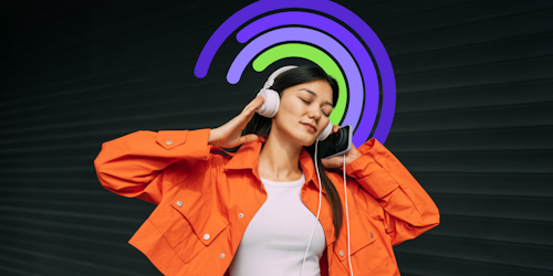 Woman with headphones on Woman with headphones on