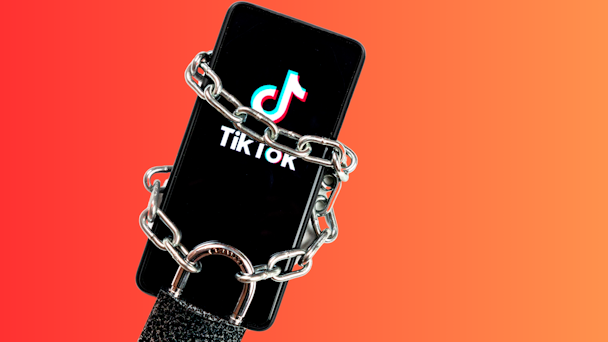 TikTok app on phone in chains and lock TikTok app on phone in chains and lock