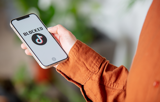 screen with the tiktok logo next to the words "Block" screen with the tiktok logo next to the words "Block"