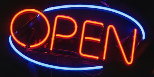 A red and blue neon 'open' sign A red and blue neon 'open' sign